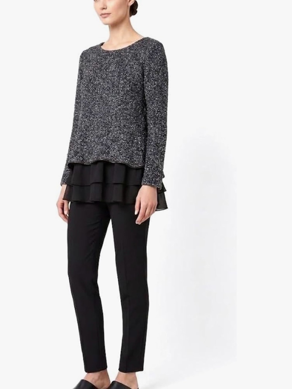 Textured Layered Hem Sweater Top - Charcoal Grey - Medium